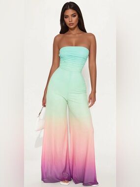 Fashion Nova Sipping Mai Tais Mesh Jumpsuit - Aqua/Combo